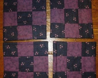 20 % off thru 8/20 Set of 4 blue and purple Quilted coasters- Nine patch