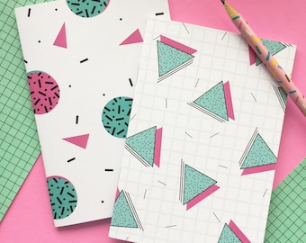 PACK 1: 1980's Style A6 Notebooks (Adorable Eighties Pattern Covers, Blank Inside, Eco-Friendly Recycled Paper)
