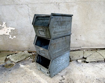 Set of 3 x Vintage Industrial Stacking Box Shelving Unit - Rustic Shop Display