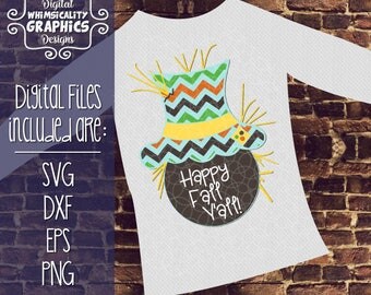 Scarecrow Hat Happy Fall Y'all or Monogram with SVG, DXF, PNG Commercial & Personal Use
