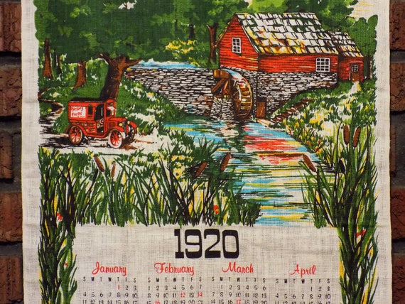 Vintage 1920 Calendar Tea Towel 1970s Hickory Farms Promo