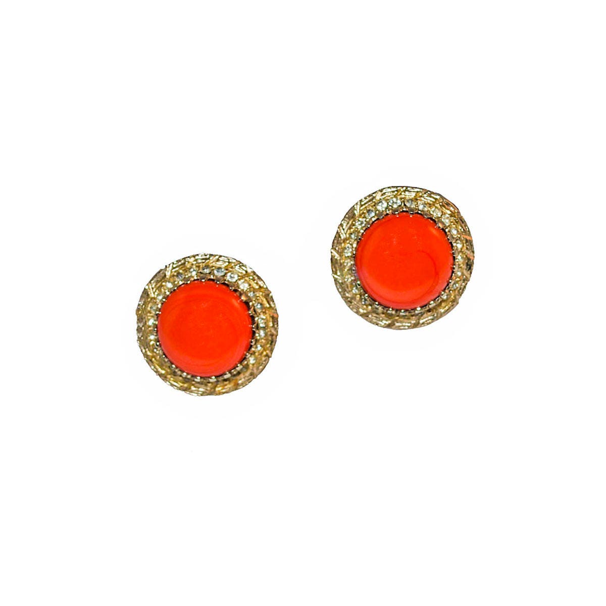 Orange Earrings Rhinestone Earrings Button Earrings