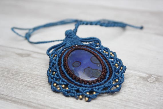 LAPIS AMULET NECKLACE- Statement Macrame Necklace- Limited Edition- Macrame Choker- Crystal Necklace- Handmade -Healing Crystal