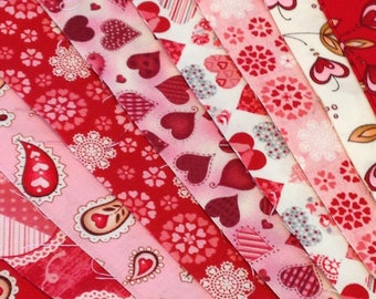Heart Jelly roll, 20 strips, red white pink jelly roll fabric, Quilters Time Saver Jelly Roll , Valentines quilt