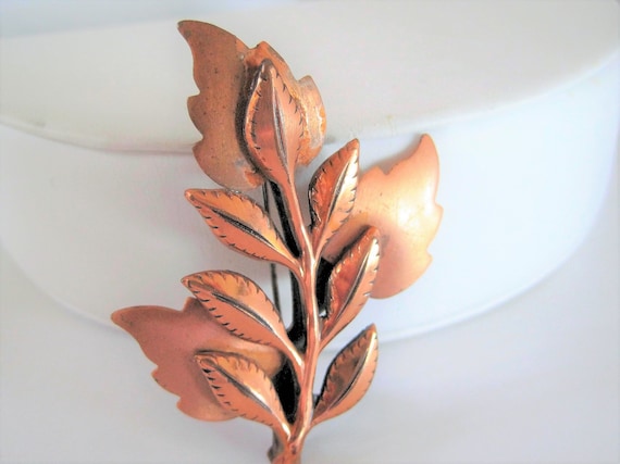 Renoir Copper Brooch - Signed Leaf Pin - Mid Century Brooch