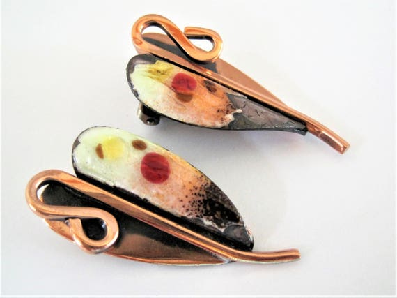Renoir Earrings, Matisse Signed, Copper Enamel, Clip Ons