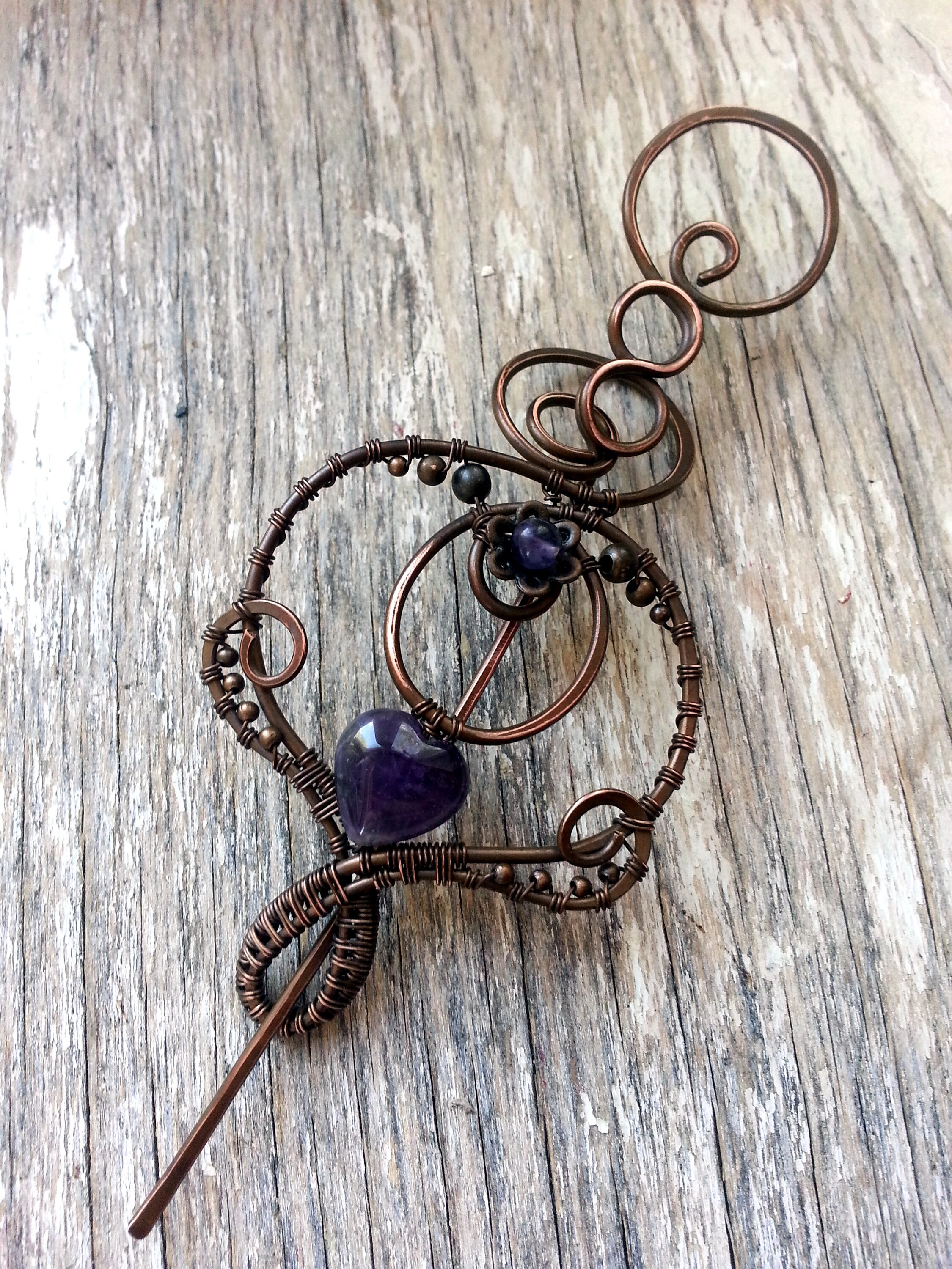 Elegant Shawl Pin / Purple Copper Brooch / Fibula Pin