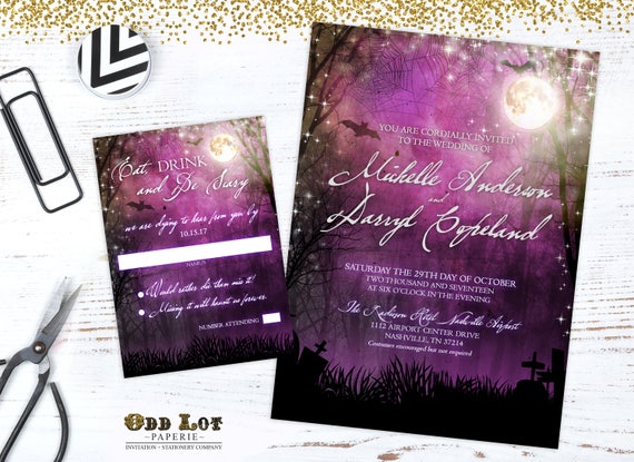 halloween wedding invitation goth wedding invite bat wedding