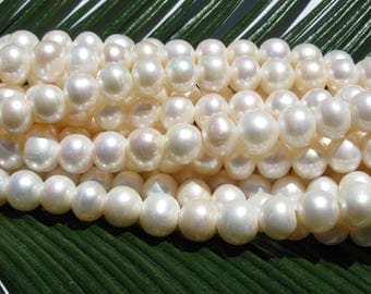 Large Hole Pearls 9-10mm round Potato Fresh water Pearl 1 (ONE strand) FREE shipping