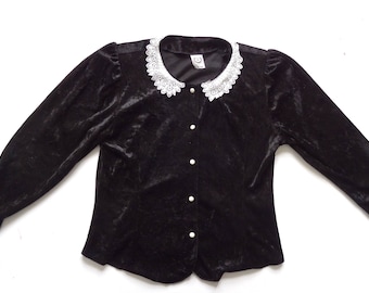 Women's Vintage 80's Velour Blouse Top UK 14