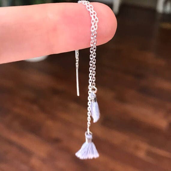 Tassel silver threader earrings tassel jewelry tassel