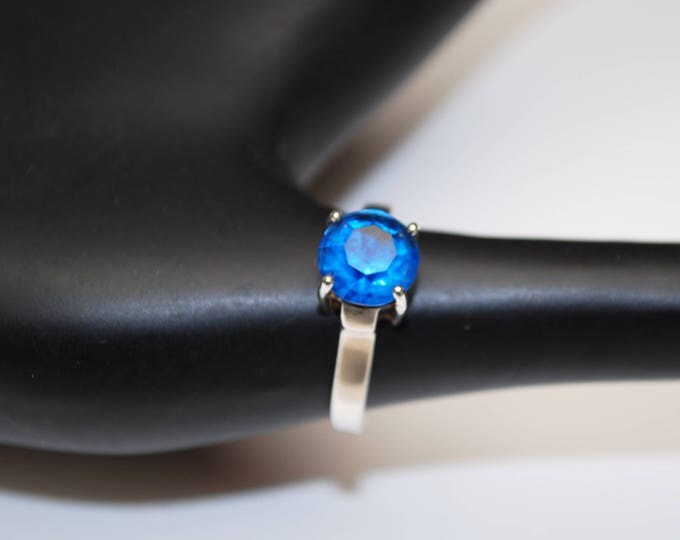 Blue Glass Sterling ring - Sapphire art glass - Size 8 - Silver statement ring