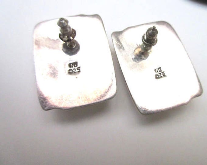 Sterling Large rectangle earrings - Silver Hallow - Modernistic modern - South Western - Pierced Earring