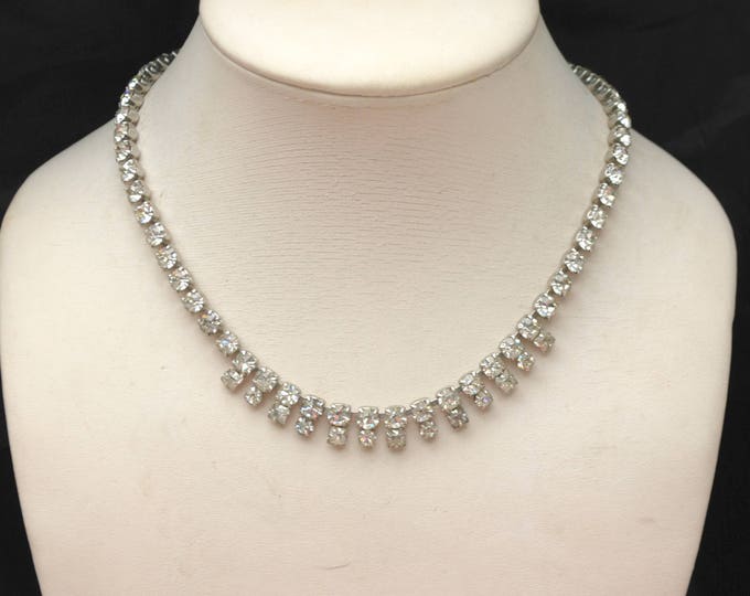 Garne Rhinestone Necklace - Clear Crystal - Wedding Bride Bling Necklace