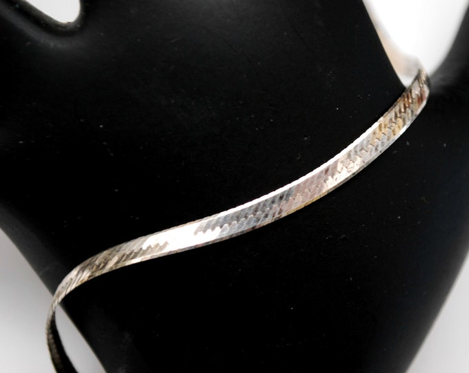 Sterling Flat herringbone Chain Bracelet - Italy - ISC - Silver flat link