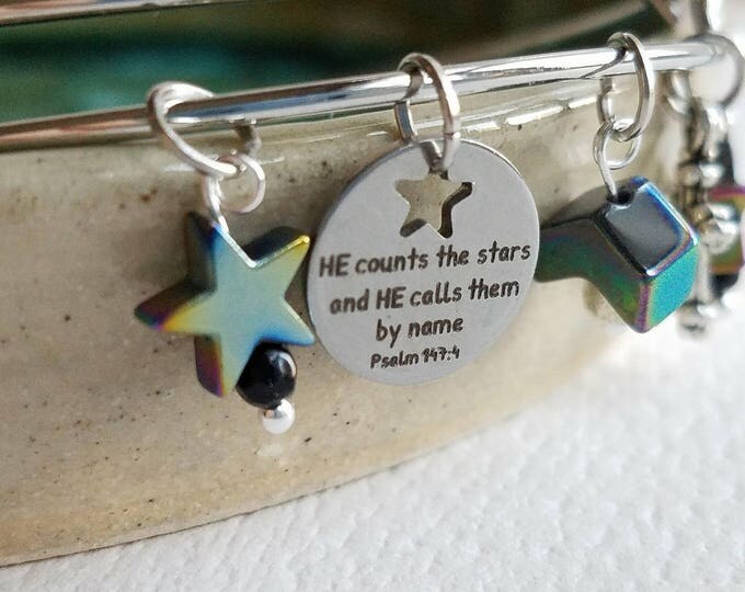 Psalm 147:4 Bracelet He Counts the Stars Bangle Bracelet ENCOURAGEMENT Gift for new mom friend mother's day teacher gift for wife #2M6