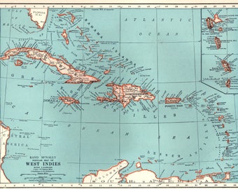 Caribbean map | Etsy