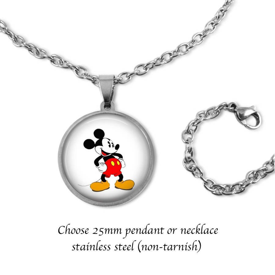 25mm Mickey Mouse Necklace in Quality Stainless Steel Bezel