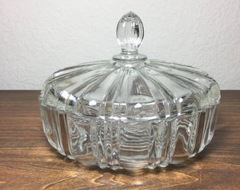 Old cafe Clear Glass Candy Dish / Vintage Anchor Hocking Glass Candy/Trinket Dish with Lid