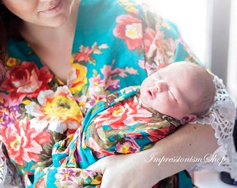 Snaps down Front and Back gown delivery Maternity Robe, Breatsfeeding Hospital Gown, Robe Pregnant, Labor Gown, Hospital delivery gown