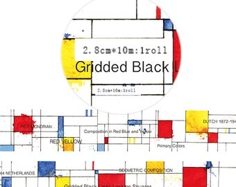 1 Roll of Limited Edition Washi Tape - Mondrian's composition in Red, Blue, and Yellow