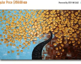 SALE Original Modern Gold Tree Acrylic Impasto Textured Palette Knife Painting . MADE2ORDER.