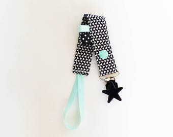 Pacifier - fabric pattern "ZIG - ZAG" mint / black and white - washable