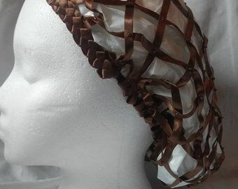 Civil War Period Hairnet- Brown Satin Copper Glass Beads