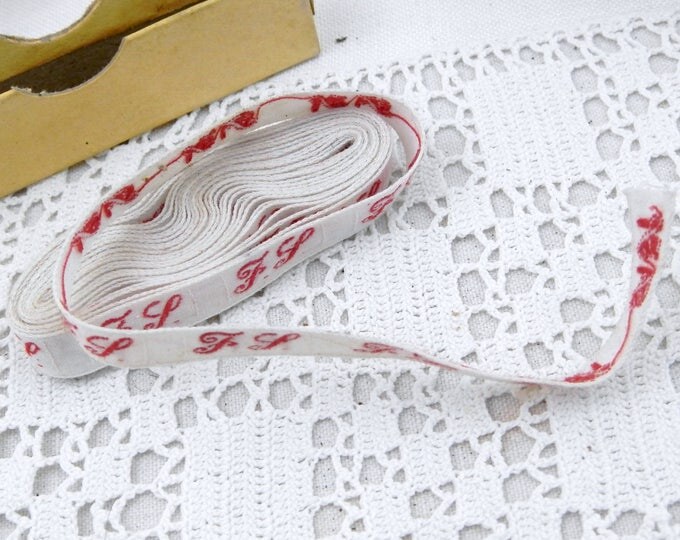 Antique 210 cm / 83 inches Unused French Fabric Laundry Labels Letters F L with Box, Clothes Initial Tags from France, Monogram Label