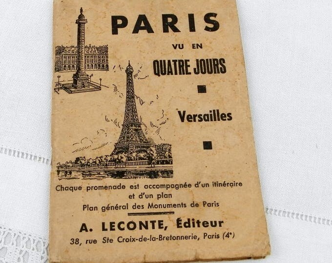 Antique French Tourist Street Guide of Paris and Versailles 64 Pages with Colored Map of the Metro Subway, Parisian Vacation Booklet