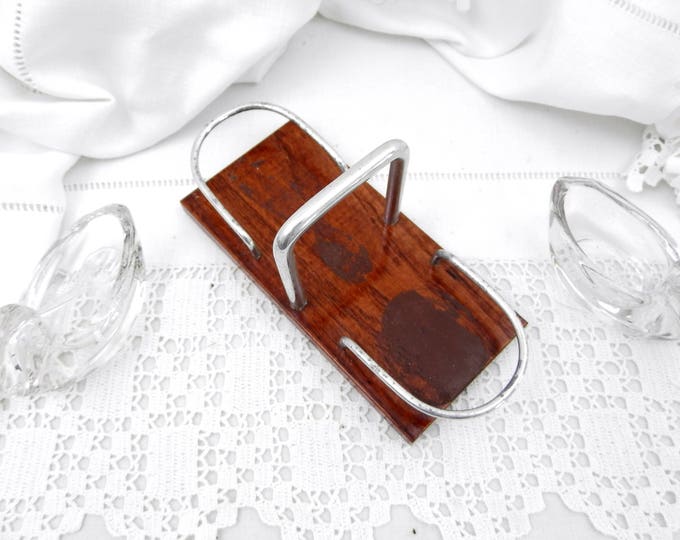 Vintage Glass Duck Salt and Pepper Serving Vessels Glass Spoon with Wooden and Metal Tray From France, French Salt N Pepper Tableware