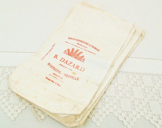 Antique Unused French White Cotton Fabric 1 kg Flour Sack with Red Lettering from Sarthe in Western France, Grain Sack, French Fabric Bag