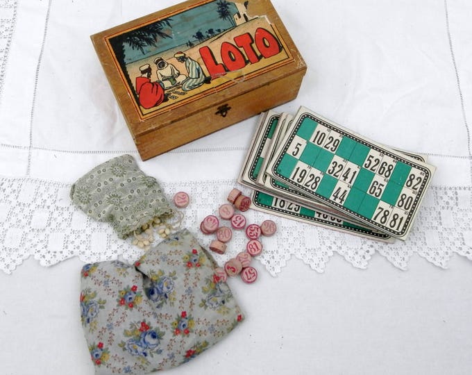 Vintage French Boxed Loto / Bingo Game Illustrated with Scene from North Africa With Cards and Tiles, Lottery Set from France, Dovetail Box Vintage French Boxed Loto / Bingo Game Illustrated with Scene from North Africa With Cards and Tiles, Lottery Set from France, Dovetail Box