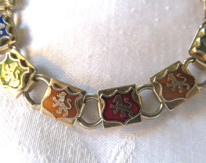 Vintage Heraldic Bracelet, Rampant Lion Shield Bracelet, Vintage British Bracelet, Heraldic Jewelry, Rampant Panels