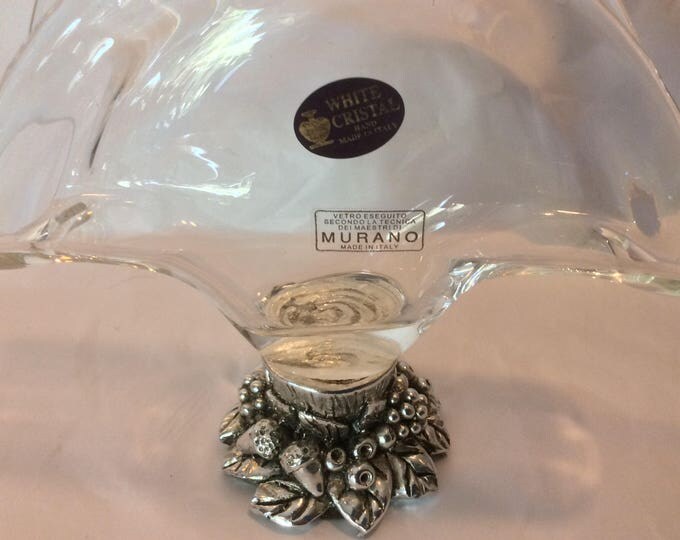 Napkin Holder by White Cristal, Murano Glass, Hand Made Italy, Clear Crystal Napkin Holder, Vintage House Warming Gift, Kitchen Decor