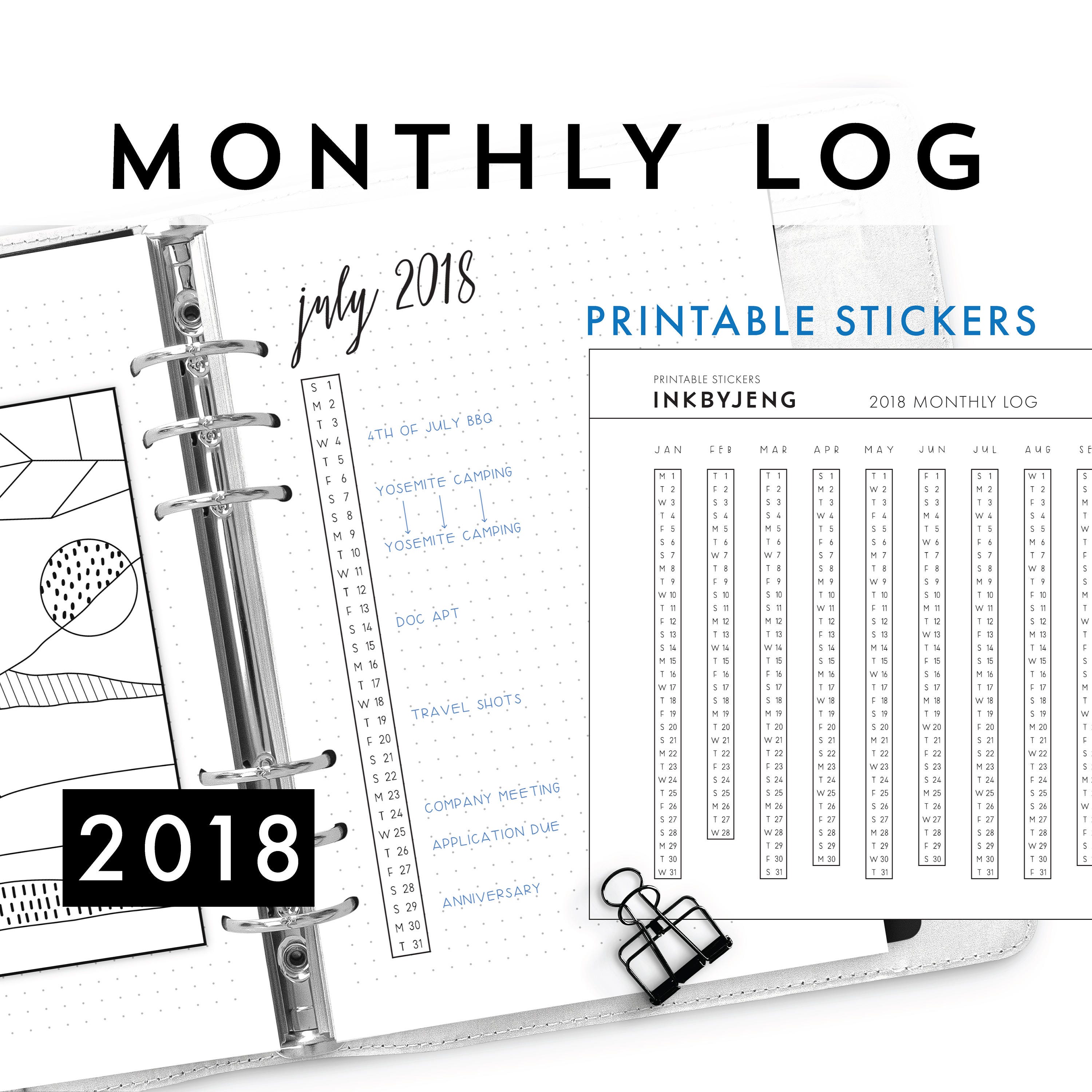Printable PDF 2018 Monthly Log for Journal Vertical