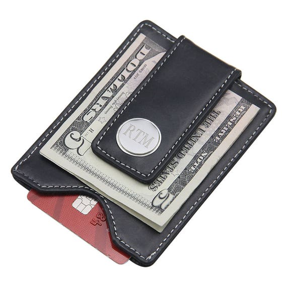 Personalized Genuine Leather Magnetic Money Clip Card Holder