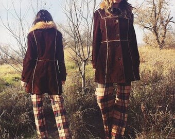 JULY FLASH SALE Vintage 1960's 1970's Brown Suede Penny Lane Shearling Coat || Size Medium