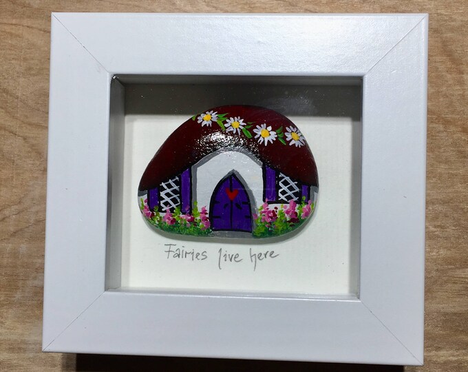 Fairy House, painted rock, framed