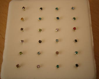 AUTHENTIC GENUINE .925 Sterling silver Nose Ring stud piercings in Various colors earrings glass crystal studded Greek