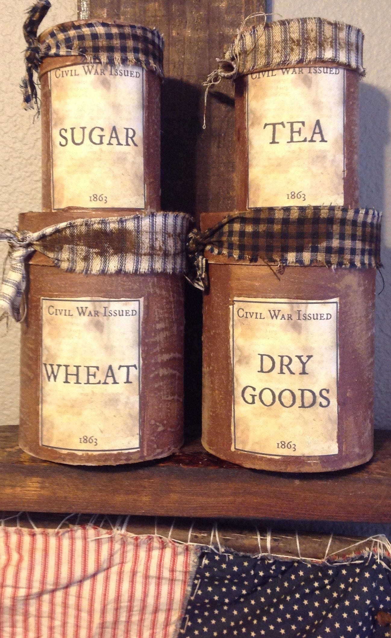 Primitive Civil War Dry Goods Canister set of 4