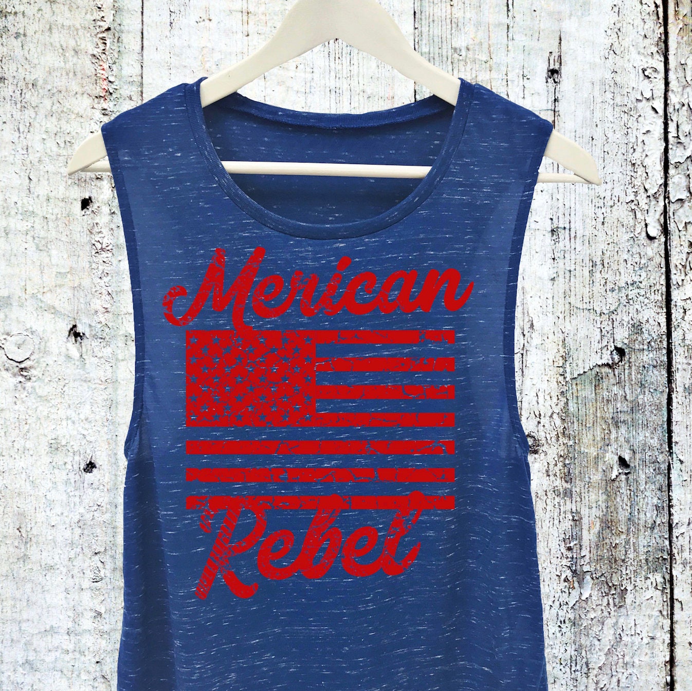 Merican Rebel - USA Muscle Tank Top. American Flag Shirt. 4th of July Tank Top.