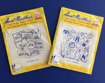 Vintage Aunt Martha's Hot Iron Transfers - 3772 Antique Cars & 3776 Sports - Unused Sealed in Package