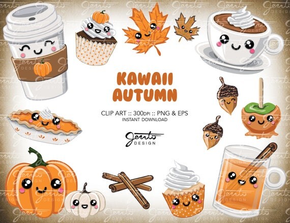 Kawaii Autumn Fall Clip Art Set Hot Cocoa Pumpkin Spice