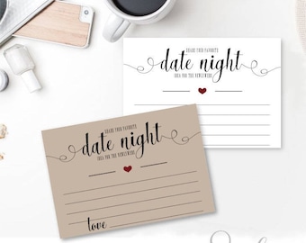 Date Night Cards Bridal Shower Game Bridal Printable Wedding Shower Games, Rustic Wedding Insert, DIGITAL FILES, WS14