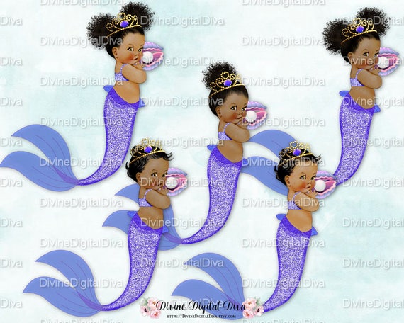 Download Mermaid Baby Girl Purple Tail Clam Shell Tiara African