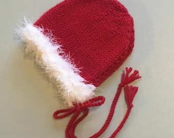 Christmas Baby Hat, Holiday Photography Prop Hat, Newborn Christmas Hat, Eskimo Photo Hat, Santa Newborn Prop