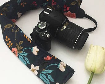 Navy Floral Camera Strap Cover, Floral Padded Camera Strap Cover, Gift for Her, Gift Under 20, Camera Accessory, Photography Gift Idea