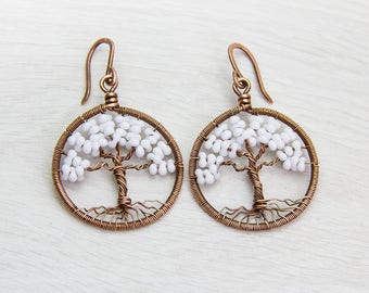 Tree-Of-Life Earrings 1.2" Birthday Gift-for-her gift-for- women Copper Wire Wrapped Earrings, Wired Copper Jewelry gift Rustic earrings