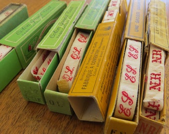 French Laundry Labels Tape with Woven Initials for Marking Laundry Vintage in Original Boxes with Lettering Initials for Marking Laundry
